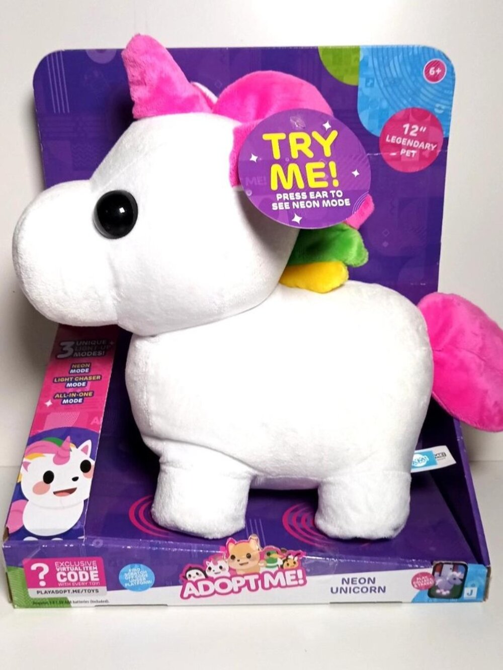 Adopt Me Neon Unicorn 12" Light-Up Plush Jazwares Roblox Toy New in Box No Code
